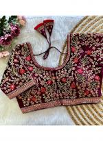 Heavy Velvet Maroon Wedding Wear Embroidery Work Readymade Blouse